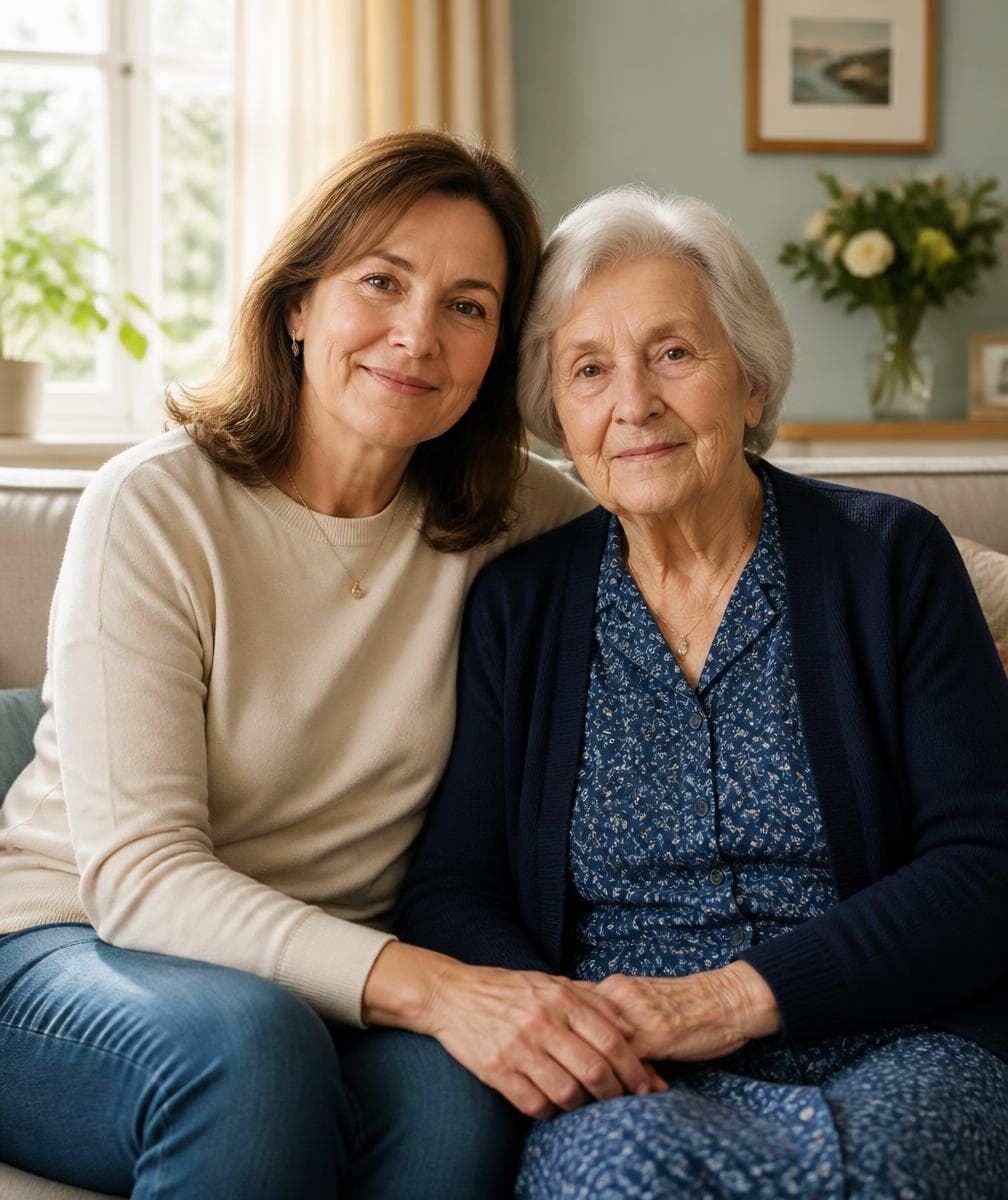 A daughter sitting confidently with her mother